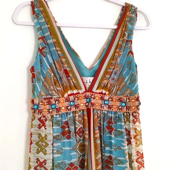 Nicole Miller Womens 100% Silk V-Neck Sleeveless Beaded Embroidered Waist/Size 4 - Picture 3 of 11